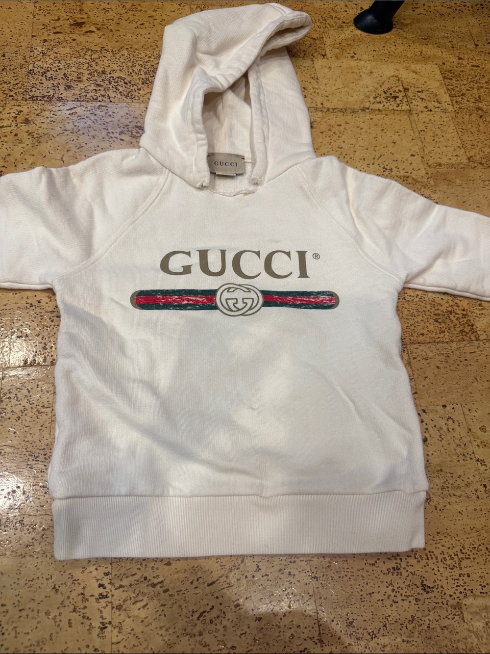 Gucci Cream Hoodie with Red & Green Stripe Logo